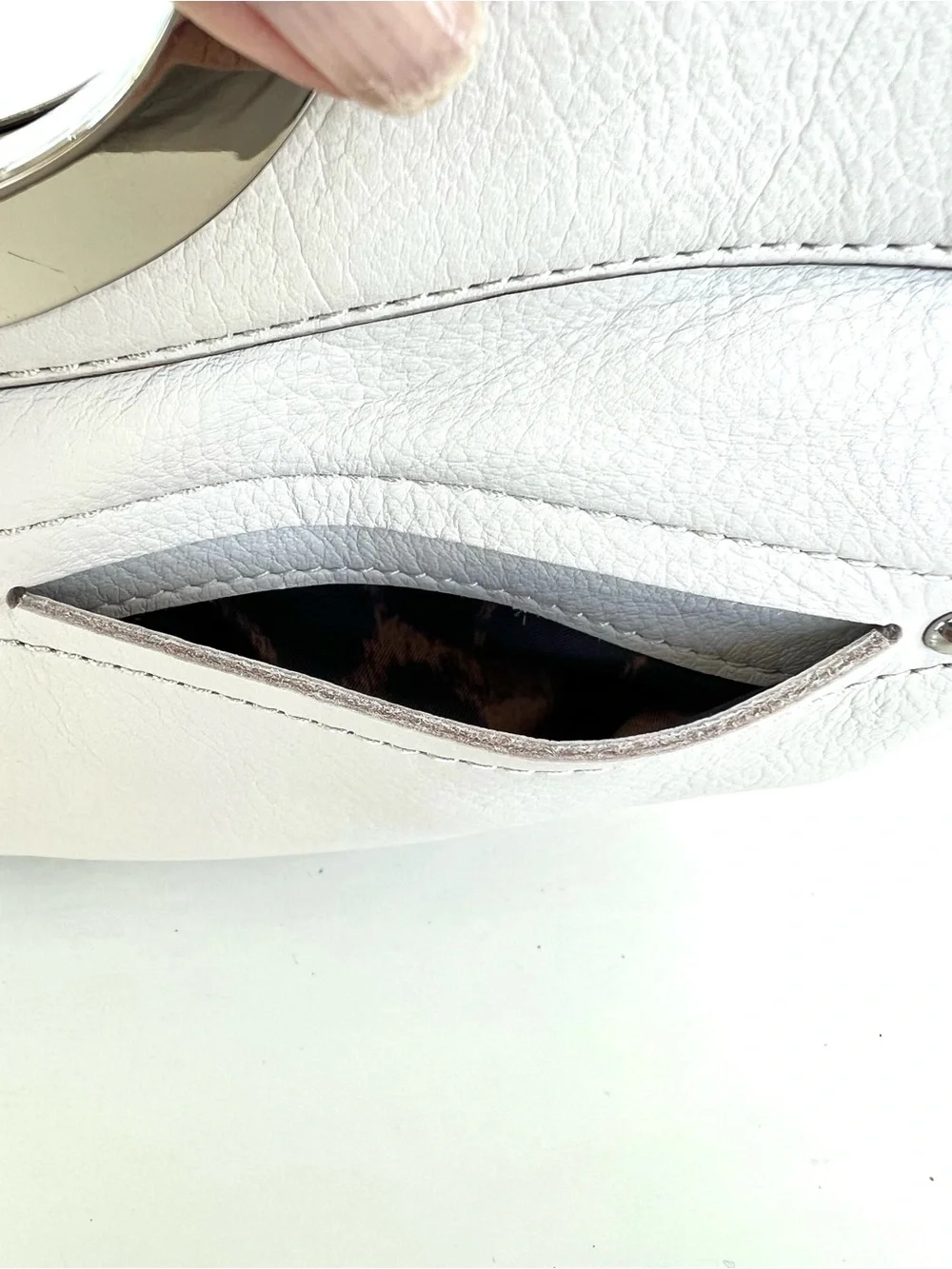 B. MAKOWSKY Cream Pebbled Leather Silver Hardware Evening Cocktail Bag Clutch